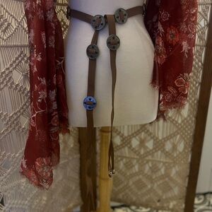 Brown Faux Leather Belt with Decorative Accents